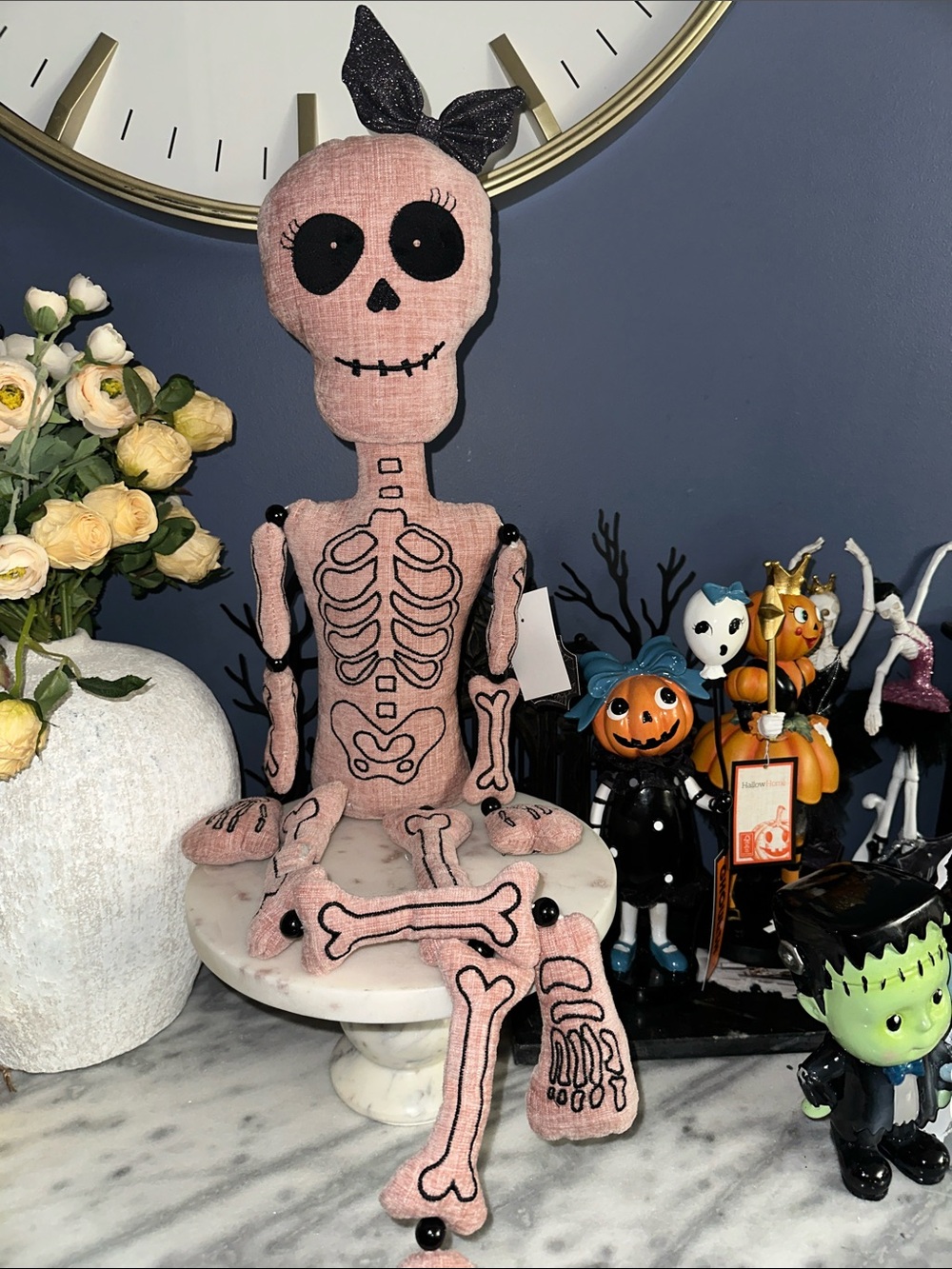 Bella Luxx Pink and Black Plush Skeleton Decor